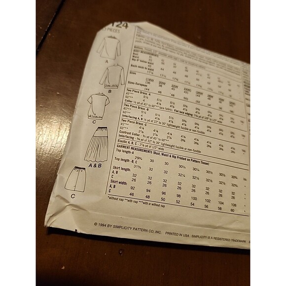 Simplicity Uncut Sewing Pattern 9124 Two Piece Dress Womens Size 26W-32W Vintage - Picture 5 of 6